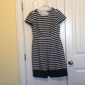 Navy and white fit and flare dress